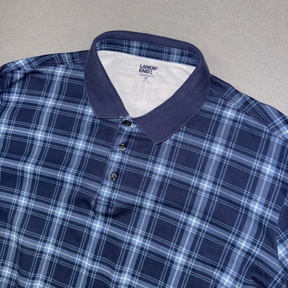 Lands' End Other - Lands End Polo Shirt Mens XXL 2XL Blue Plaid Traditional Fit Long Sleeve Button